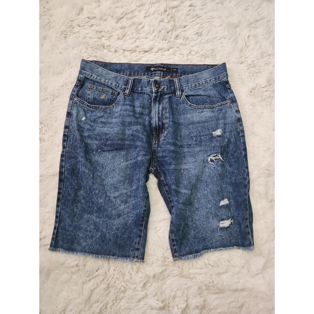 Rocawear Vintage Y2K Jean Shorts Mens 36 Distressed Jorts Streetwear Blue